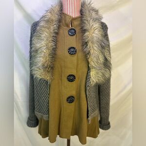 Willow Boho Fairycore Button Accent Earthy Mustard Green Cardigan Sweater Size S